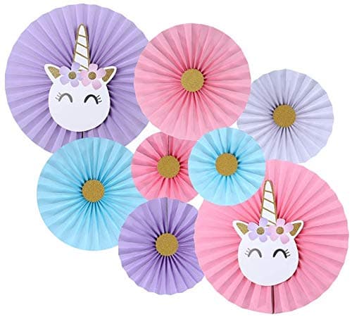 Lalantopparties Paper Fans Unicorn Pinwheel Backdrop Rosette Giant Paper Decoration Flowers Paper Fans for Unicorn Theme Birthday Anniversary Bridal Shower Theme Party Bachelor Party Decoration