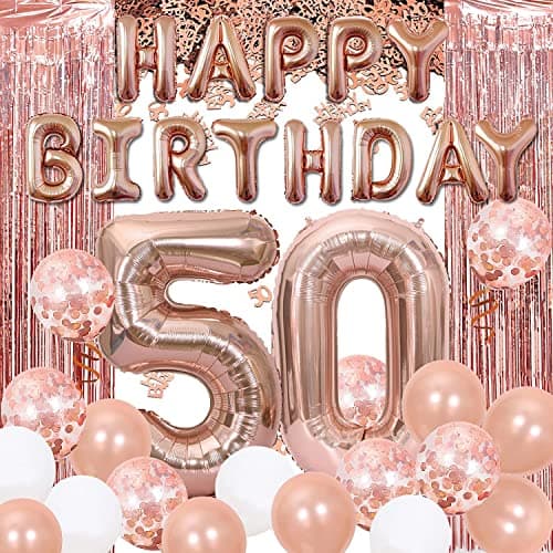 Pop The Party 50th Birthday Decorations for Women, 50 Years Old Happy Birthday Balloons for Women Rose Gold Birthday Party Supplies