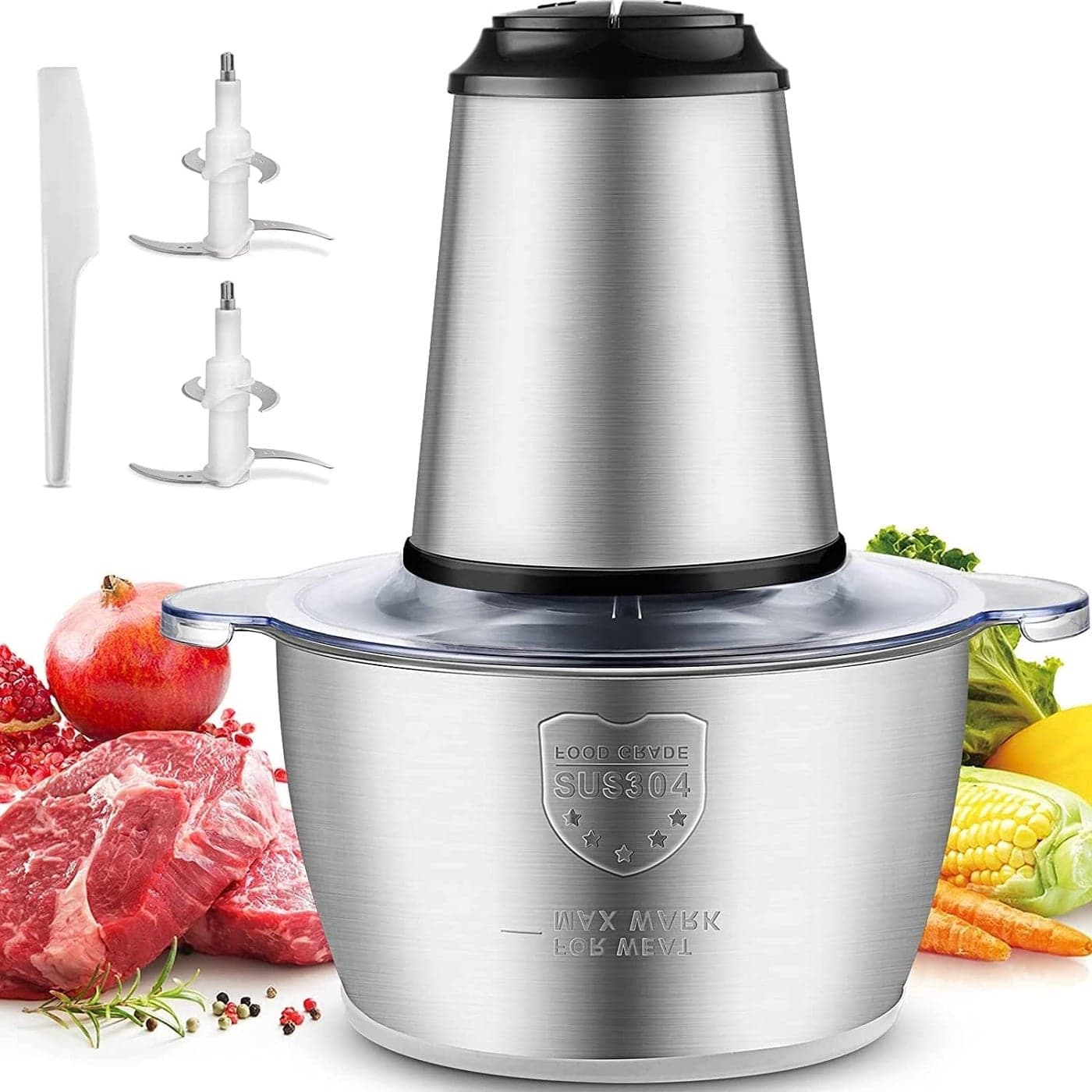 kankin Food Processor and Blender Electric Meat Grinder Mincer Food Processor Cutter Meat Slicer Speeds Control and Large SUS Bowl