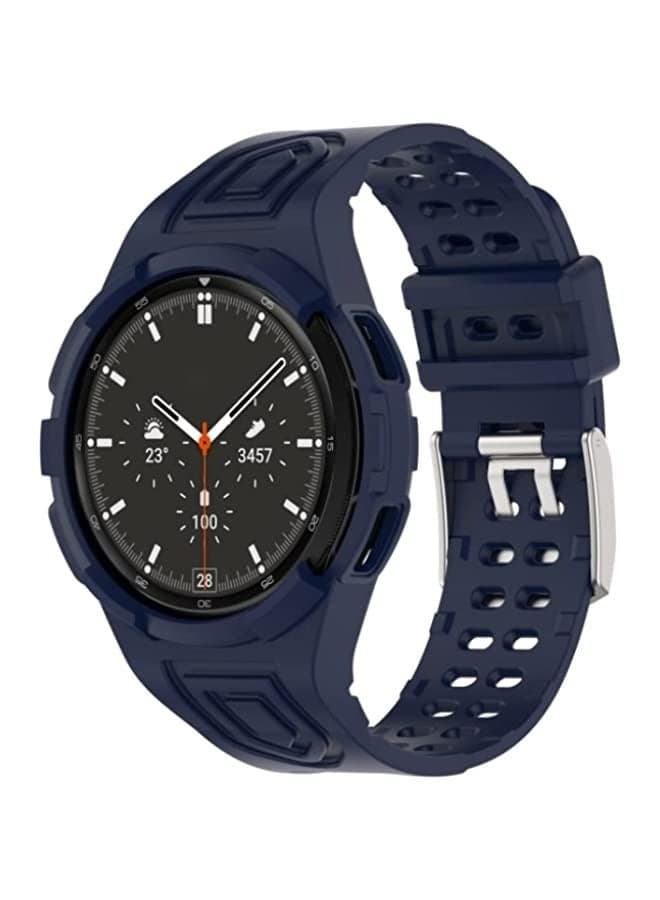 Dark Blue Armor Integrated TPU Double Pin Buckle Band for Samsung Galaxy Watch 4 Classic 46mm