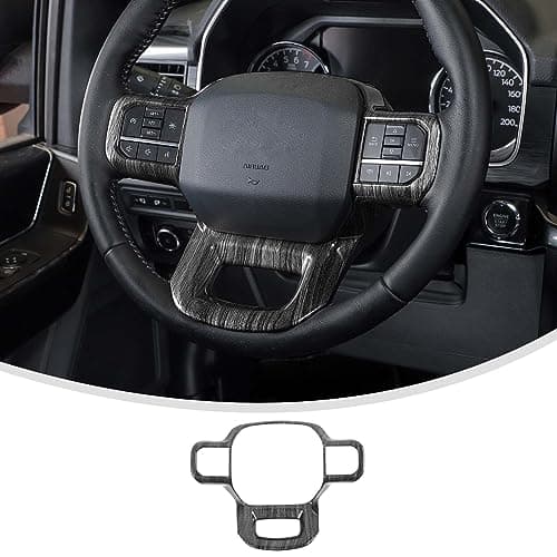 Linskip Steering Wheel Trim Compatible with Ford F150 2021 2022 2023 2024 2025, Steering Wheel Cover for Ford F-150 Interior Accessories(Dark Wood Grain)