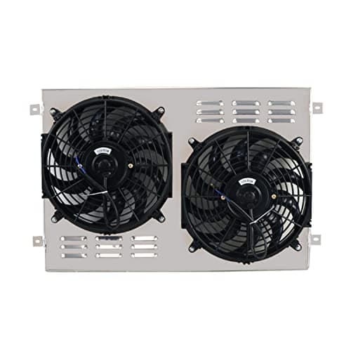 HKAUTOPART Performance Aluminium Radiator Shroud + 2 x 12 Inch Fans Compatible with 1973 1974 Dodge Challenger Charger 3.7L L6 5.2L 5.6L 5.9L 6.6L 7.9L V8 & 1974 Plymouth Satellite L6 V8