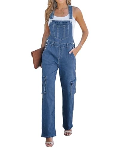 luvamia Jumpsuits For Women Jean Romper For Women Denim Casual Overalls Loose Fit Cotton Jumpsuits Classic Blue large Size 12 Size 14