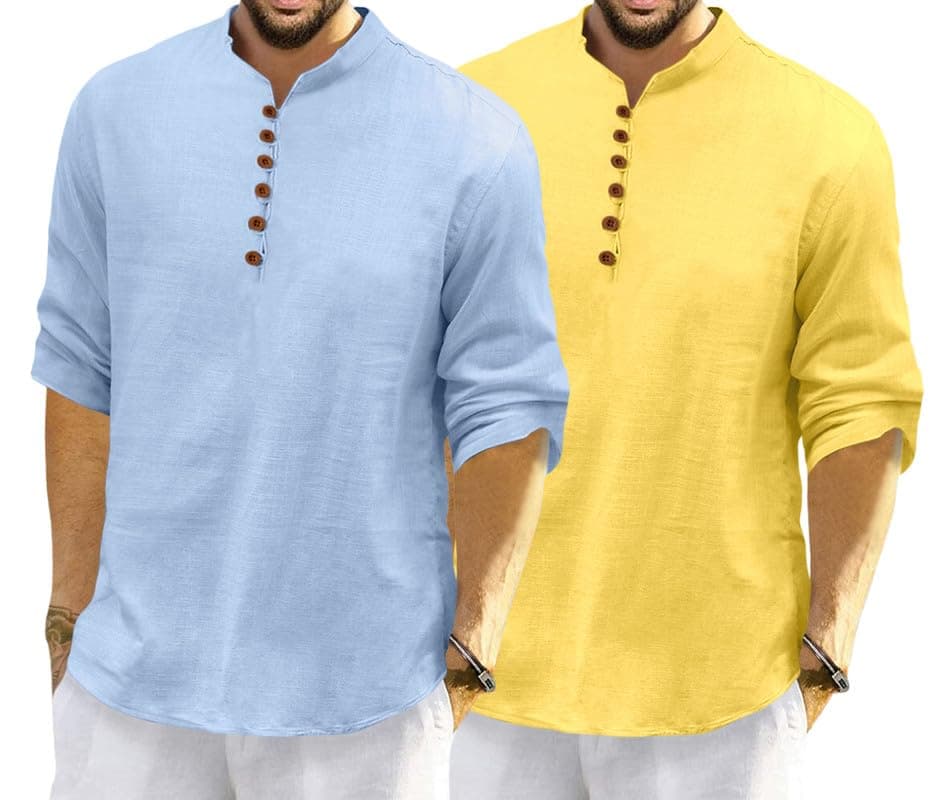 ROYALSCOUT Men's Cotton Polyester Blend Solid Regular Fit Full Sleeve Short Kurta | Ethnic, Lightweight Summer Kurta for Daily & Occasion Use