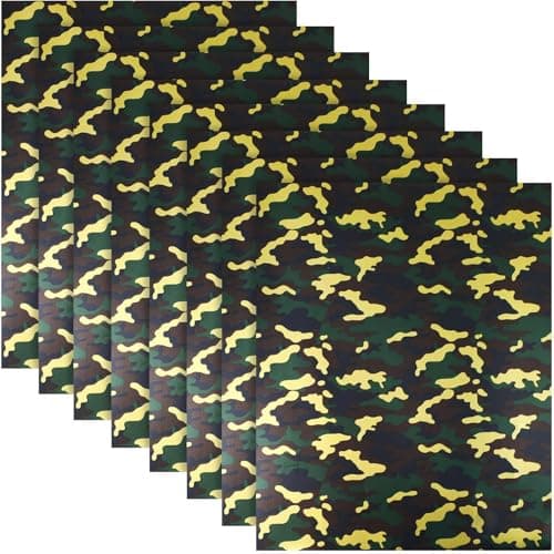 Outus 8 Sheet Camo Iron on Vinyl Camouflage HTV Heat Transfer Army Green Camo Vinyl Iron on HTV 12 x 10 Inch for Clothing TShirts Hat DIY Art Crafts Fabric