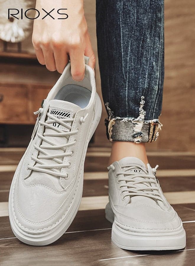 Low Top Sneaker for Men, Fashion Casual Shoes Lace-up Sneakers, Versatile Martens with Side Zippers, Handcrafted Leather Sneakers, Non Slip Men's Running Shoes, Comfort Lined Round Toe Trainers, Lightweight Athlesiure Shoes, Trendy Skate Shoes Mens Street Trainers, Mens Footwear Classic White