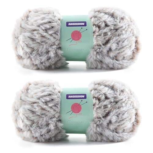2 Skeins Faux Fur Yarn Soft Fluffy for Crocheting - Chunky Fuzzy Yarn for Crochet Amigurumi, Hat, Shawls, Total Length (71x2) Yards (Deep Coffee White)