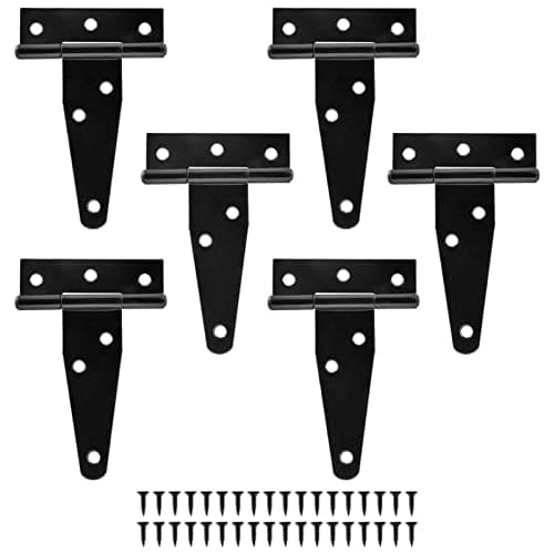 Murtenze 6Pack 3 Inch Black T-Strap Shed Hinges, Heavy Duty Gate Strap Hinges for Barn Door, Shed or Wooden Fences