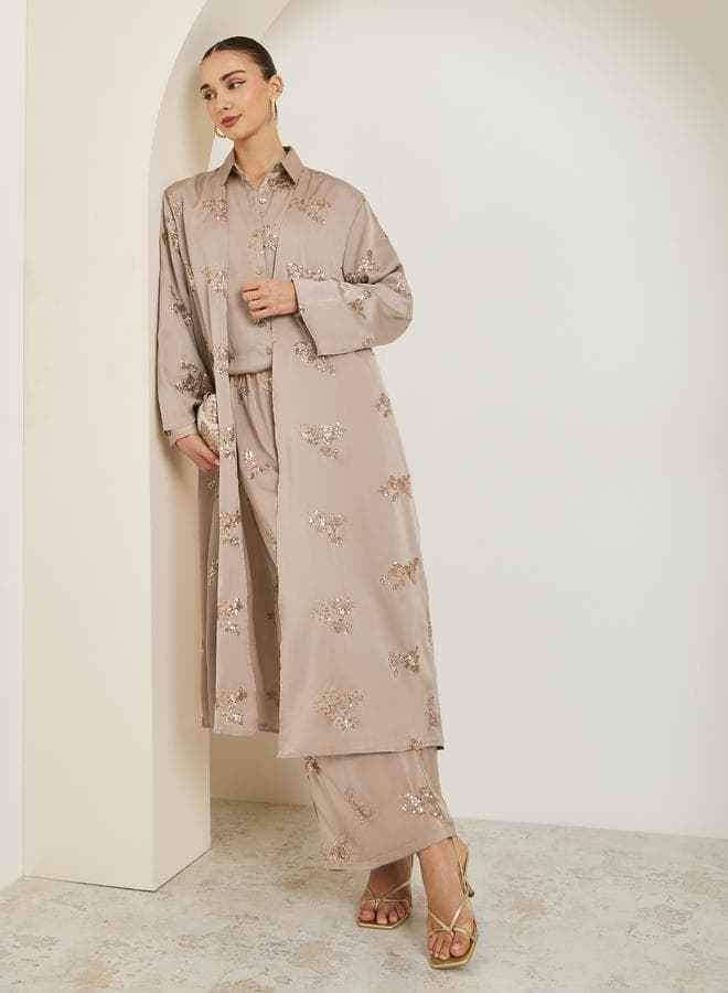 Beige Sequin Satin Kimono — L