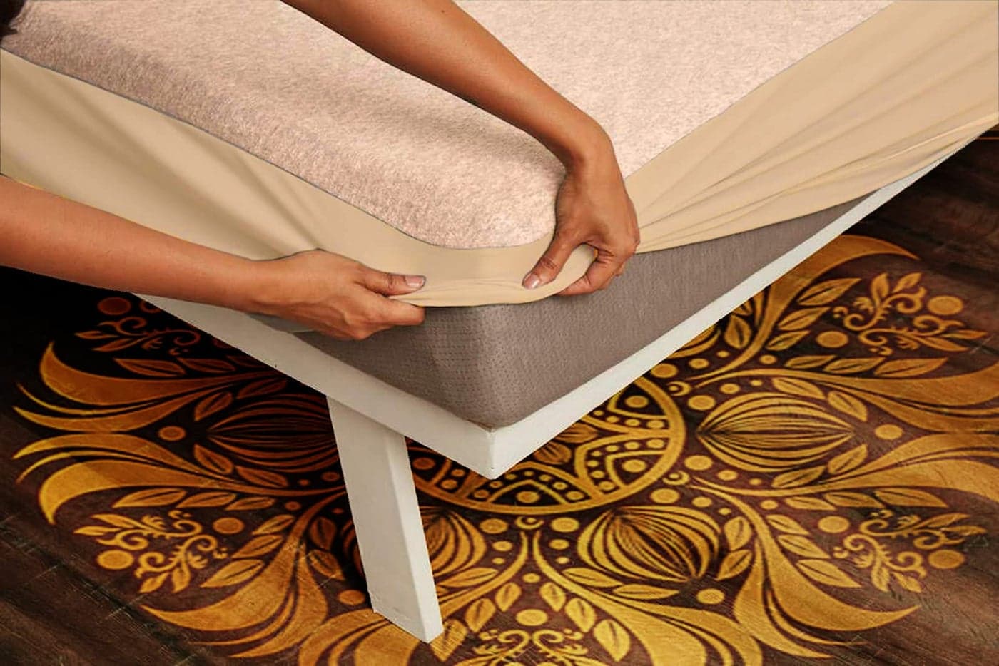 VYBBA 100% Waterproof Terry Cotton Ultra Soft Fitted Single Bed Mattress Protector,Breathable, Hypoallergenic Bed Cover, Mattresses Cover (75X48 inch | 6.3x4 feet_ Beige)