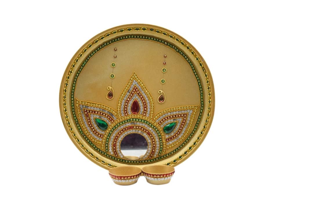 Handicrafts pooja steel thali for wedding and festive purpose for regular usepuja thaliwedding thaligruh pravesh pooja thali