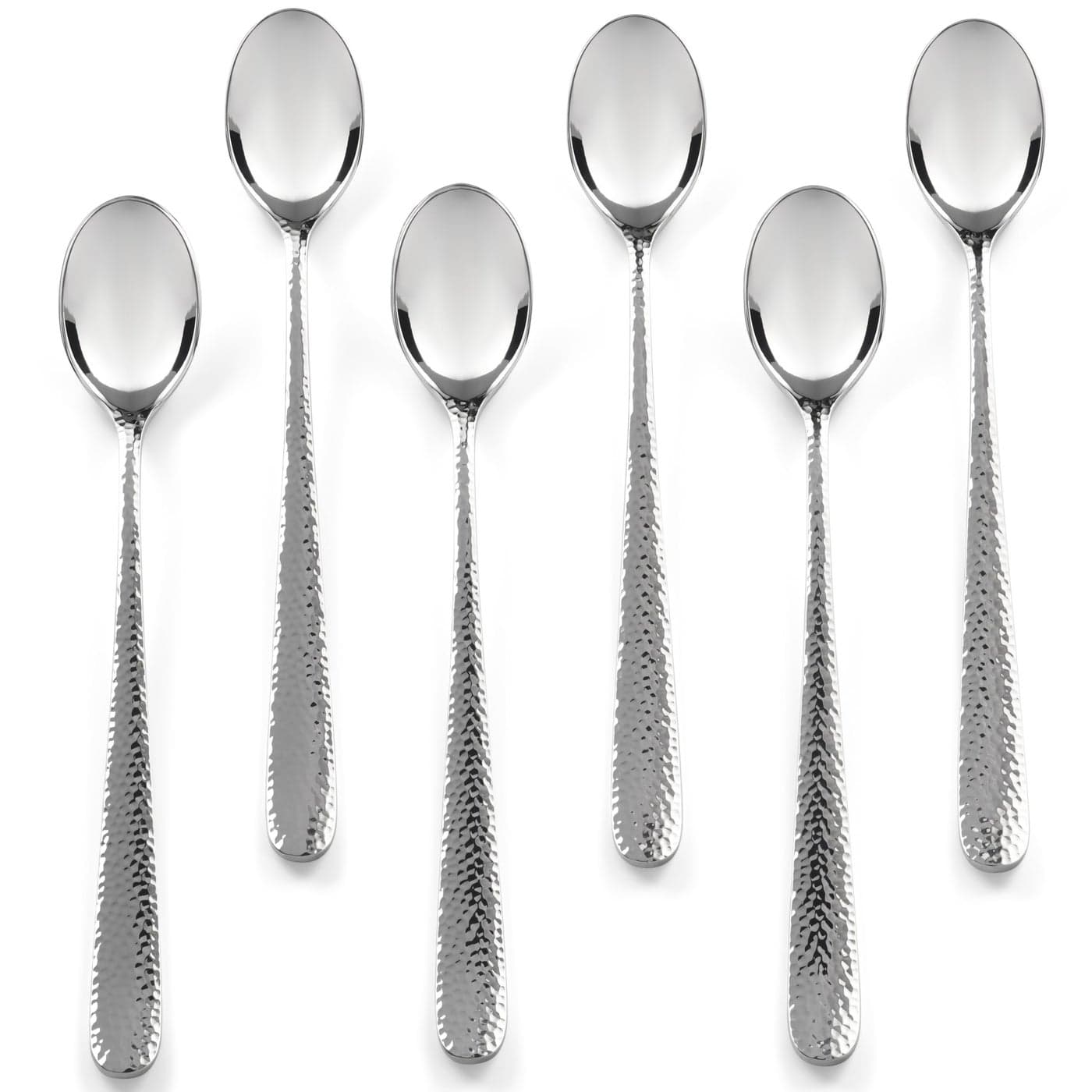 Hudson Essentials Hammered Iced Tea Spoons 1810 Stainless Steel Long Handle Spoons for Stirring Cocktails Tea Coffee Set of 6 Bergamo