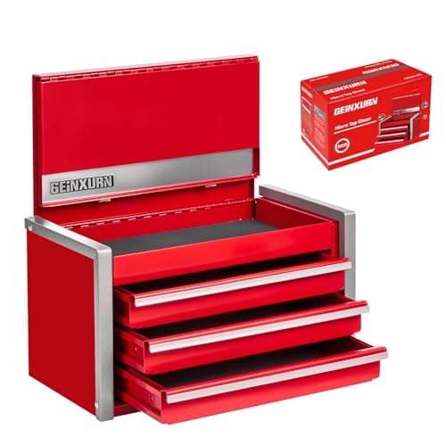 Geinxurn 3-Drawer Rolling Red Tool Box, Heavy Duty Micro Roll Cab Steel Stackable Tool Chest with Lockable Drawers, Large Capacity Tool Cabinet for Garage, Workshop, Truck