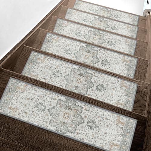 sarben Non Slip Stair Treads for Wooden Steps 7PCS - 8"x30" Indoor Safety Carpet, Edging Mats with TPE Adhesive Backing, Pet and Elderly Friendly Stair Rugs (Taupe)