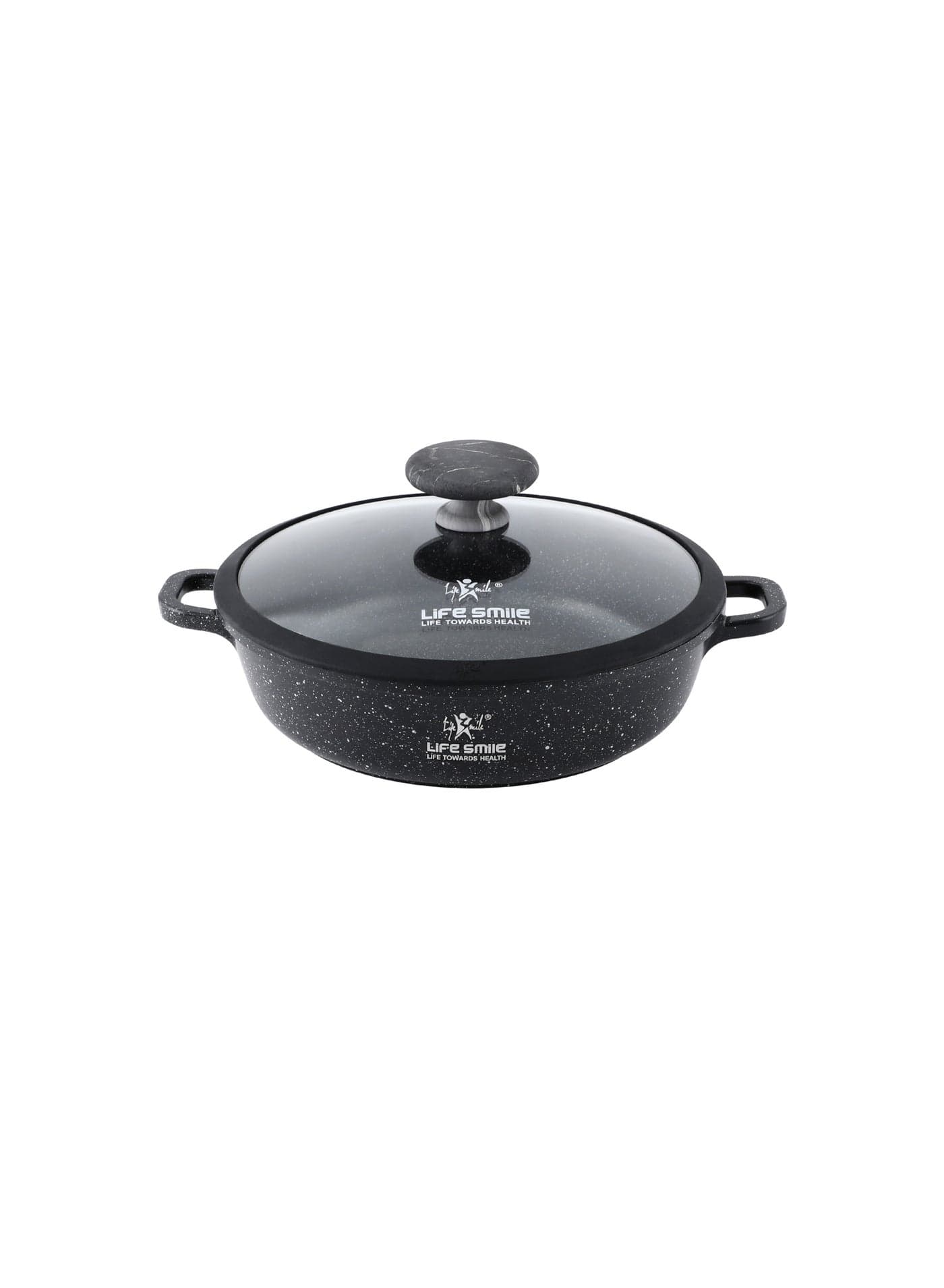 Life Smile 24cm Granite Nonstick Shallow Pot with Lid – Induction Base, 2.5L