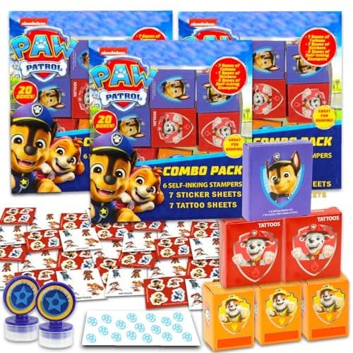Nickelodeon Paw Patrol Party Favors Bulk Set Bundle with 60 Pieces Party Favor Boxes with Stickers Tattoos and Stampers for Kids Birthday Paw Patrol Classroom Prize Boxes