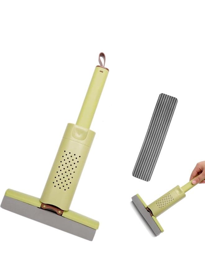 Mini Mop, Portable Squeeze Mop with 1 Mop Heads, Sponge Mop, Hands-Free Squeeze Mop, Hand Washable Desktop Wring Function Mop for Worktop Cleaning, Kitchen and Bathroom
