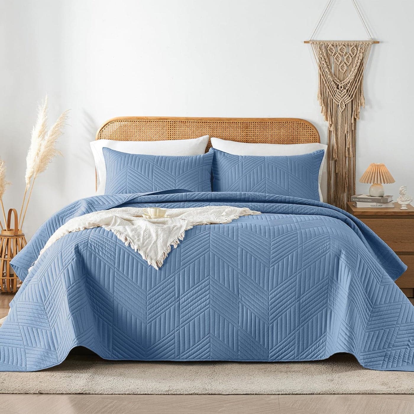 Davulos Twin Quilt Bedding SetBluish Grey Ultrasonic Quilt Set Reversible Microfiber BedspreadLightweight Soft Modern Geometric Coverlet Set for All Seasons1 Quilt1 Pillow Sham