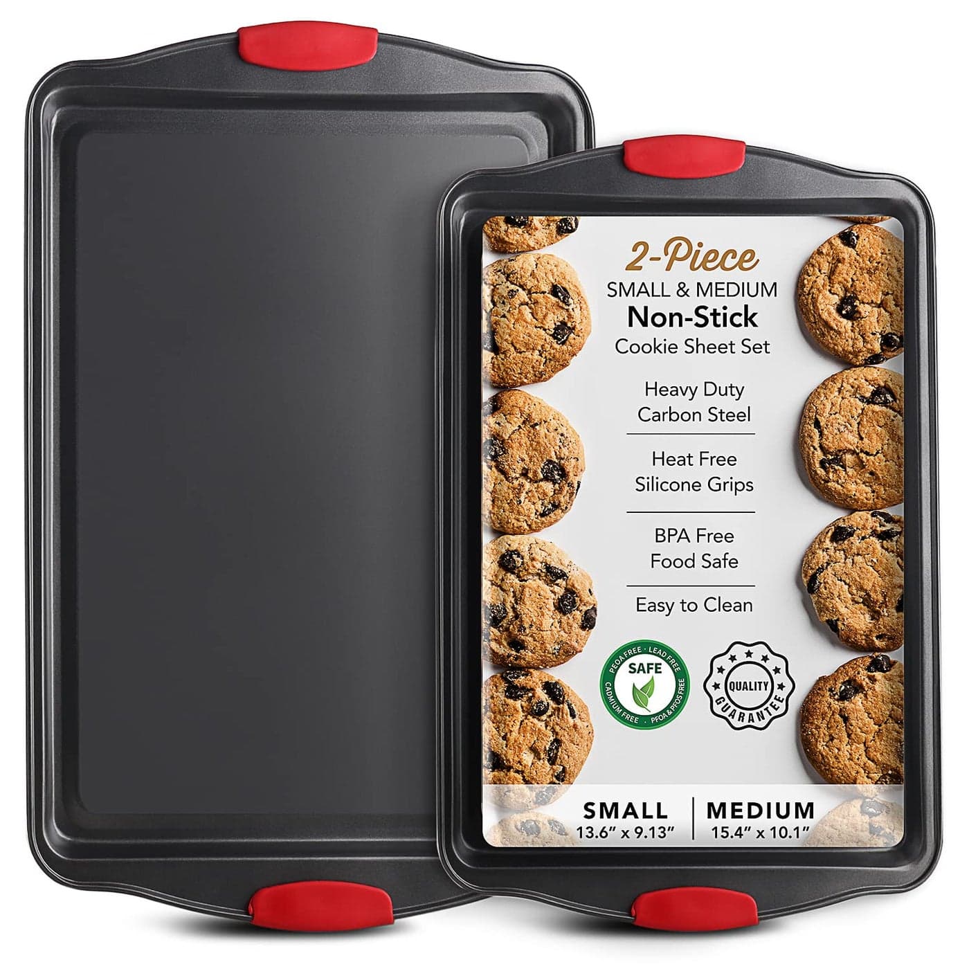 Baking Sheet Set 2Piece Cookie Sheet Set with Silicone Handles Steel Baking Pan Durable Baking Sheets for Oven BPA Free Cookie Sheets for Baking Nonstick Set Premium Sheet Pan Black Baking Tray