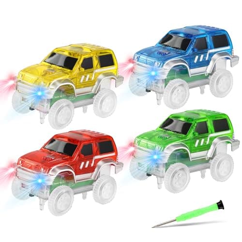 Magnetic Track Cars Replacement Only Flex Track Race cars Accessories Construction Building Kits for Magnet Tracks Glow in the Dark Only Compatible with Magnetic Car Tracks for Kids Ages 3 4pack