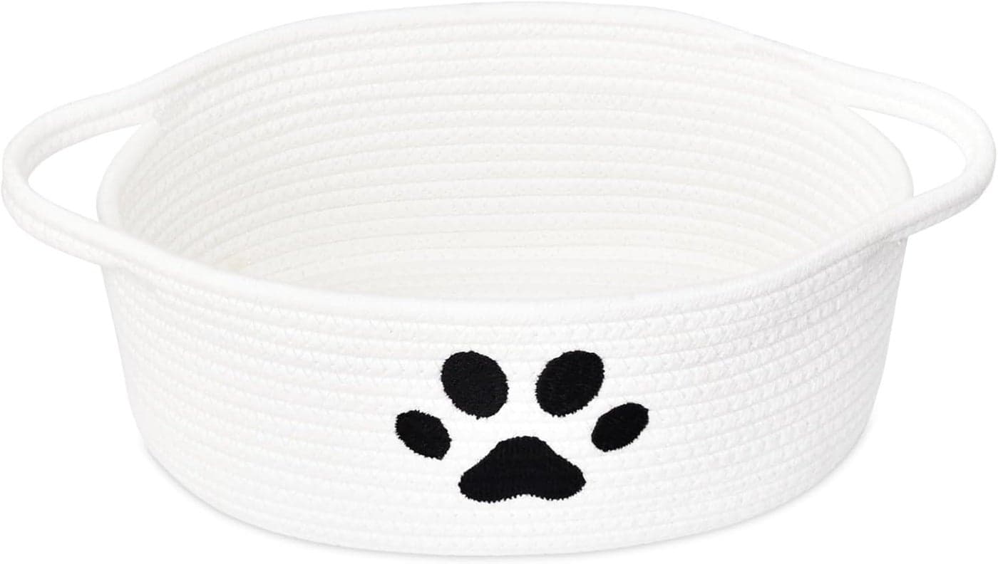 ABenkle Small Woven Basket with Handle Cute Decorative Dog Paw Baskets for Gifts Empty Rope Shelf Storage Toy Nursery Baskets for Baby Shower 12 x 8 x 5