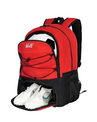 WOLT | Youth Soccer Bag, Soccer Backpack, Basketball Backpack with Cleat Shoe and Ball Compartments Sports Backpack for Volleyball Football for Men Women (Red)