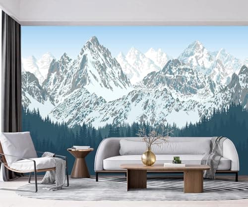 YQWDMX Forest Snow Mountain Peaks Blue Sky Wallpaper Bedroom Living Room XT09 L 180 x 115