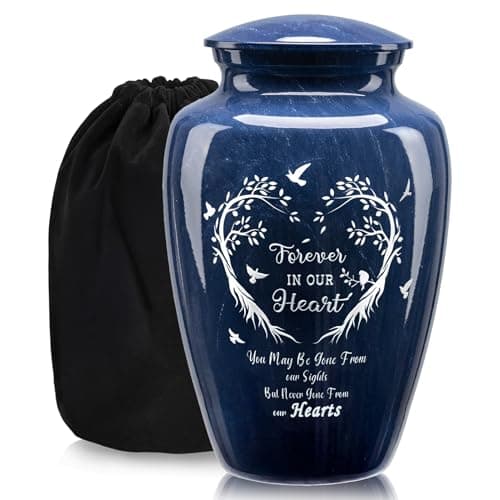 Handcrafted Urn for Human Ashes, Large Decorative Cremation Urns, Memorial Funeral Urn for Men & Women Adults with Heart-Shaped Tree Marble Finish, Metal Alloy 10" H x 6" W