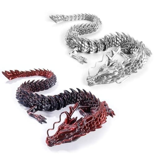 WUQIREN 2PCS 12 Inch 3D Printed Dragon Toys3D Printed AnimalsCrystal Dragon Fidget Toy for Kids Ages 3 Desk Pet Dragon Toy Silver Black Red