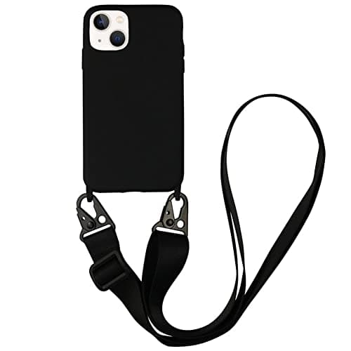 CQUUKOI Compatible with iPhone 14 Pro MaxCrossbody Phone Case with Lanyard Cute Soft Silicone Case with Adjustable Shoulder Strap Shockproof Protector Compatible with Women Girls Black