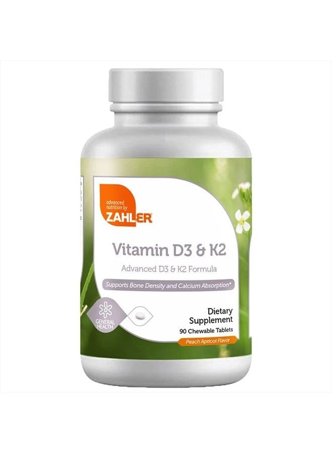 Chewable Vitamin D3 & K2, Great Tasting Chewable Vitamin D3 with K2 5000IU, Certified Kosher, 90 Chewable Tablets