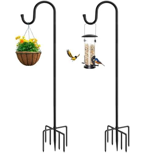 ANIDEER 72" Shepherds Hooks for Outdoor, Heavy Duty Bird Feeder Pole with 7 Base Prongs, Adjustable Garden Hanging Holder for Bird Feeders, Solar Light Lanterns, Garden Plant Hanger Stands, 2 Packs