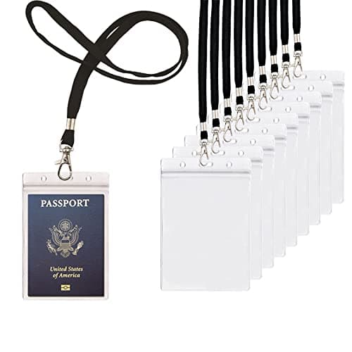 Extra Large Passport Holders with Lanyards- Water and Tear Resistant Badge Holders Suitable for Travel Used (10Pack Black Lanyards)
