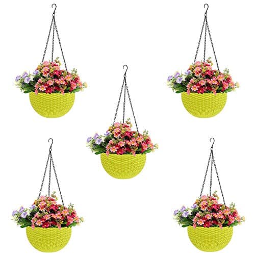 Go Hooked Plastic Hanging Pot, Yellow, 4.8 Inch, 5 Pieces