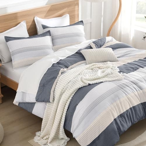 Litanika Comforter Set Twin/Twin XL Blue Yellow - 2 Pieces Lightweight Blue Yellow White Colorblock Stripe Fluffy Bedding Comforter Sets, All Season Bed Set