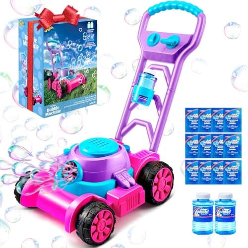 SLOOSH Bubble Lawn Mower Toddler Toys SpillProof Bubble Machine Pretend Gardening Toy for Age 1 2 3 13 Year Old Toddler Indoor Outdoor Use Baby Girl Push Toys Easter Birthday Gift Pink