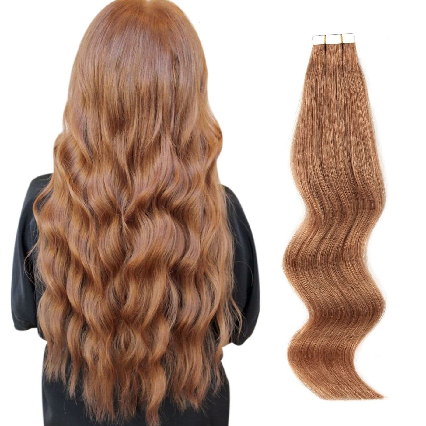 ABH AmazingBeauty Tape in Hair Extensions Semipermanent Pre Taped Real Remi Remy Human Tape in Human Hair 50g 20pcs Skin Weft Invisible Seamless Reusable Platinum Light Auburn Color 30 18 Inch