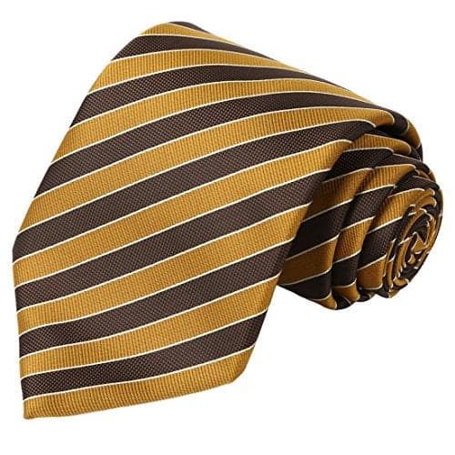 KissTies Mens Dark Gold Tie 63'' XL Extra Long Striped Holiday Necktie + Gift Box