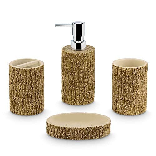 Freelance Soho Polyresin Bathroom Accessories Set of 4 - Liquid Handwash Soap Dispenser, Brush/Toothbrush Holder, Tumbler, Dish - Plastic Bathroom Set for Wash Basin - Stronger Than Ceramic
