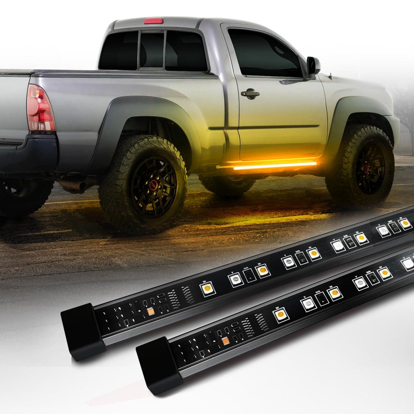 OPT7 Sidekick 48 Running Board Lights 2PCS LED Strips wSequential Amber Turn Signal DRL White Courtesy Light for Regular Cab Trucks Pickup SUV Trailer