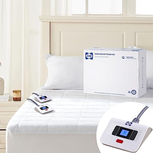 Sealy Electric Mattress Pad Queen Size 10 Heating Settings Heated Mattress Pad Bed Warmer with Dual Controller Auto Off 112 Hours Fit Up to 17 Inch Machine Washable 60x80