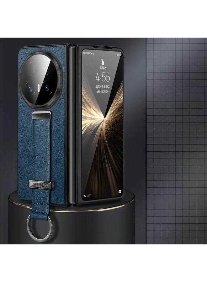 Case Compatible with Honor Magic V5 5G, Leather Case Retractable Wristband Finger Ring Hand Grip Strap Shockproof Protective Stand Cover for Honor Magic V5