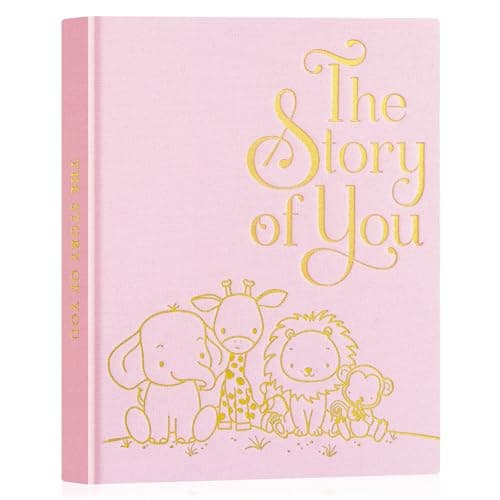 Lanpn Baby Memory Book for Boy Girl - The Story of You, Newborn Babys Book Keepsake Photo Album for New Parents, Linen Cover Baby First 5 Year Milestone Scrapbook Journal (Pink, 154 Pages)