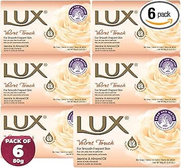 LUX Velvet Touch Beauty Soap Bar Indulgent Skincare for Face Hands Body Enriched for Smooth Radiant Skin Gentle Daily Bath Shower Soap wFresh Fragrance Men Women 80g x 6