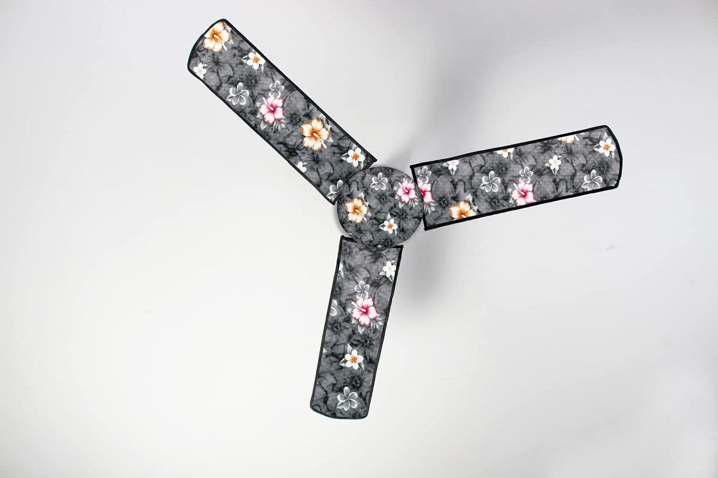 The Furnishing Tree Waterproof & Dustproof Three Blade Ceiling Fan Cover with Attachable End Enclosure Set of 1 Fan Cover Floral Grey