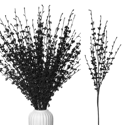 Wootkey 5pcs 29.5" Faux Jasmine Artificial Flowers Tall Black Floral Branches for Home Wedding Vase Filler Party DIY Decoration Flowers