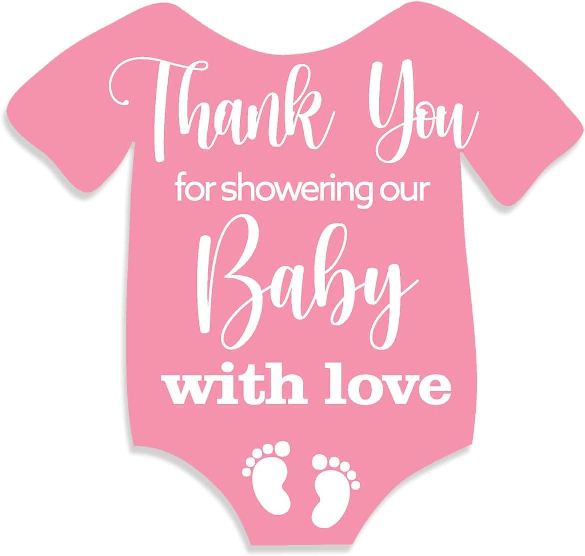 Cute Thank You for Showering Our Baby with Love Pink Baby Onesie Shaped Girl Baby Shower Thank You Stickers Labels for Girl Baby Shower Birthday Party Favor Label Decorations10 in80 Labels