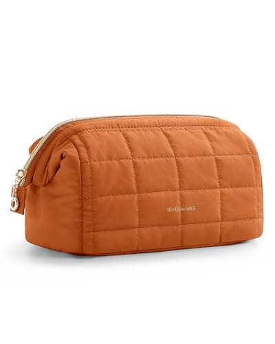 BAGSMART Makeup Bag Travel Toiletry Bag Puffy Padded Make Up Bags for Women Makeup Organizer Case Wideopen Pouch Purse Travel Essentials Toiletries Accessories Brushes Rust Orange