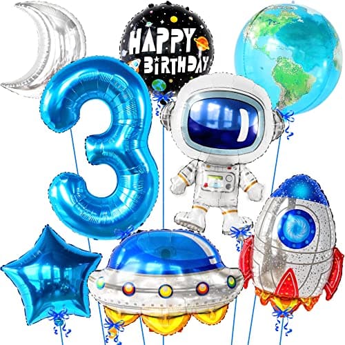KatchOn Big Outer Space 3 Year Old Birthday Balloons Pack of 8 3rd Birthday Decorations Boy Space Themed Party Decorations