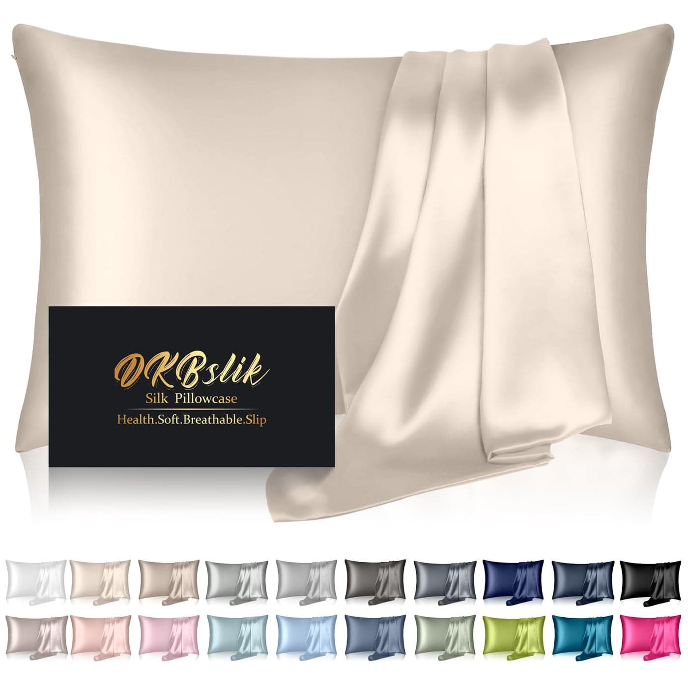 Silk Pillowcase for Hair and Skin Mulberry Silk Pillow Cases Standard Size Anti Acne Cooling Beauty Sleep Both Sides Natural Silk Satin Pillow Covers with Hidden Zipper Gifts for Women Men Beige